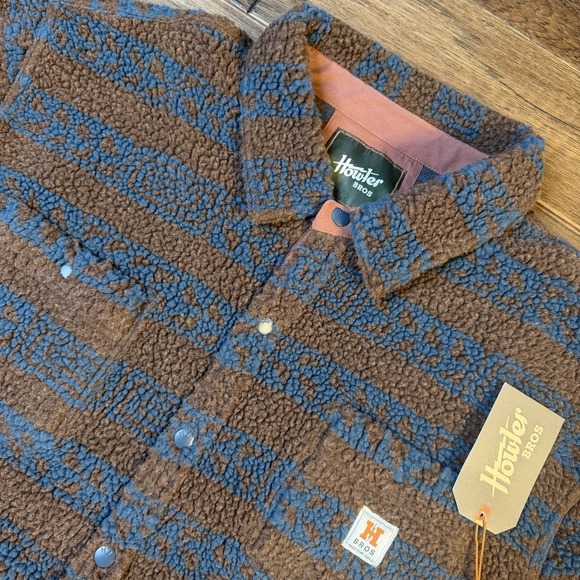 Howler Bros Allegheny Fleece Overshirt Men's XXL 2XL Shacket Stripe Blue Brown